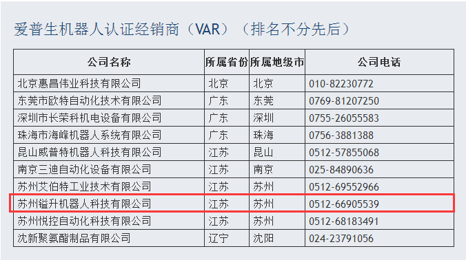 愛普生機器人認證經銷商--蘇州鎰升機器人